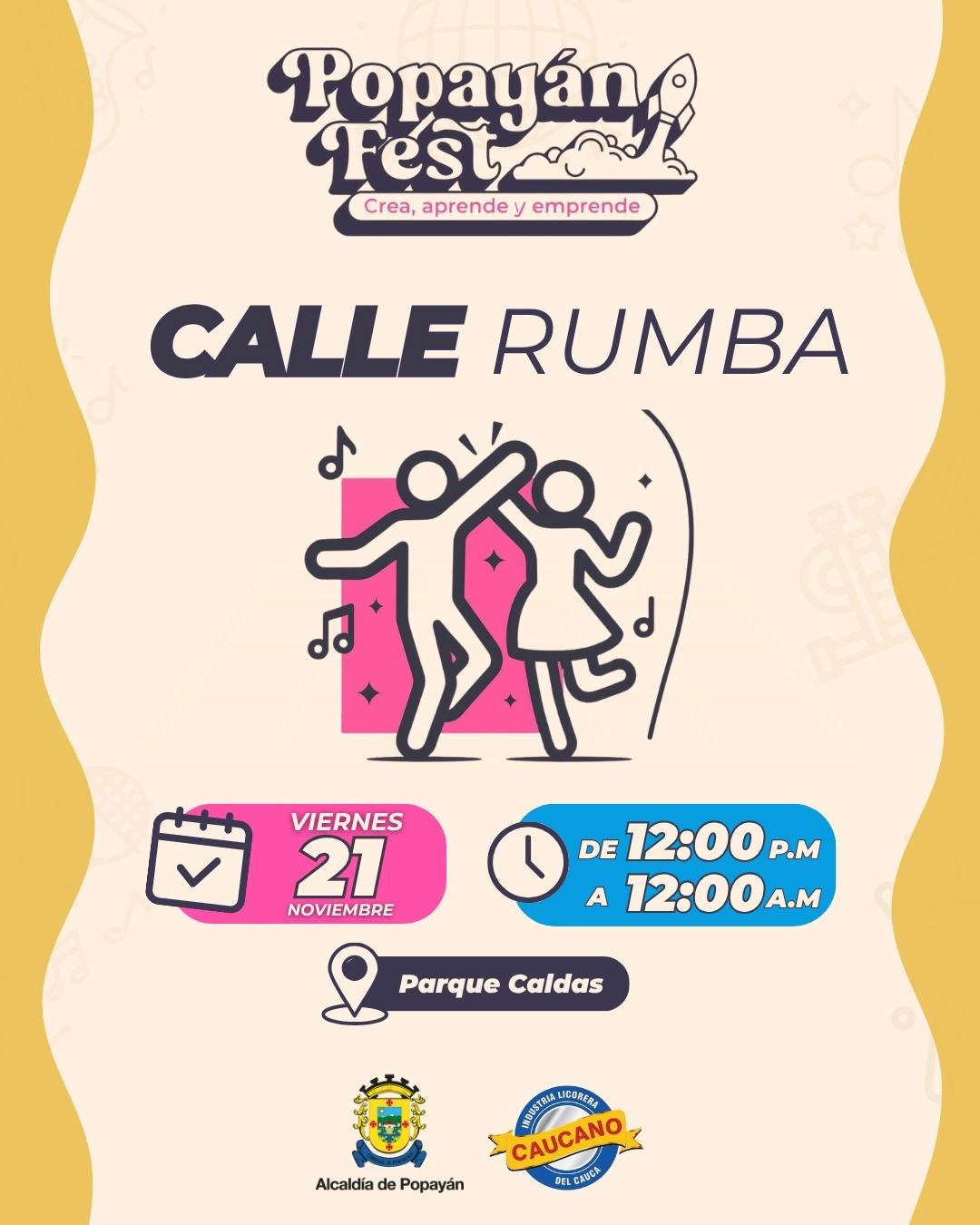                                              La Calle Rumba  llega al #PopayánFest para llenar el centro histórico de música, alegría y buena energía.
                                                